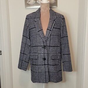 Old Navy, Size M, Soft-Brushed Oversized Blazer, Black, Gray-Blue Plaid, EUC